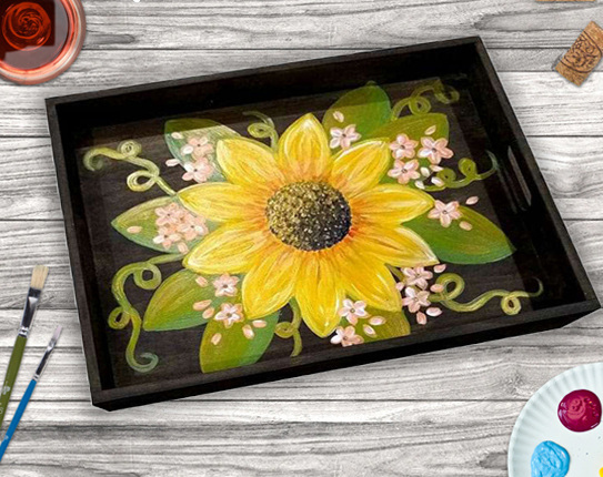 Sunflower Wood Serving Tray